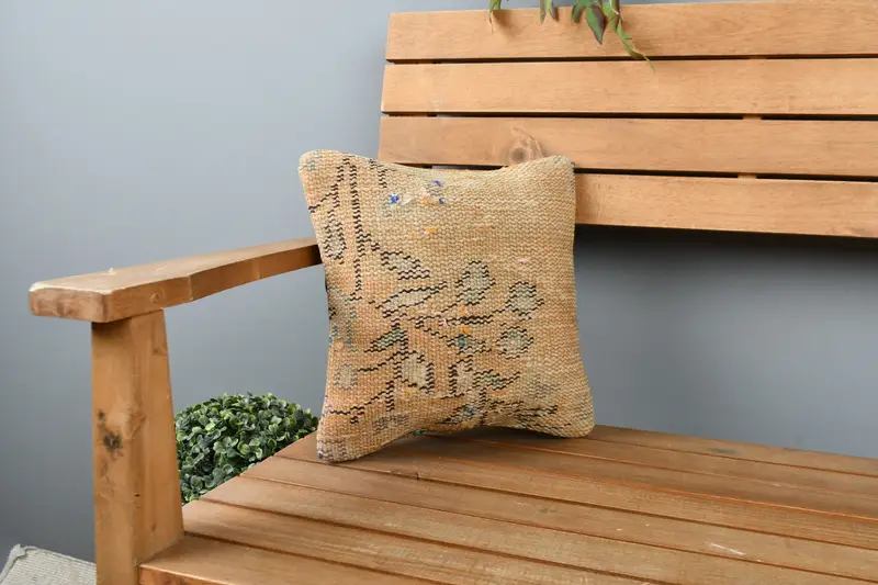 Knitted Pillow Sham, Turkish Kilim Pillow, Kilim Pillow Cover, Pillow, Handmade Kilim Cushion, Hippie Throw Pillow Sham, 12x12 Orange Pillow Sham - 1
