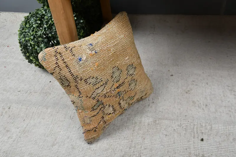 Knitted Pillow Sham, Turkish Kilim Pillow, Kilim Pillow Cover, Pillow, Handmade Kilim Cushion, Hippie Throw Pillow Sham, 12x12 Orange Pillow Sham - 7