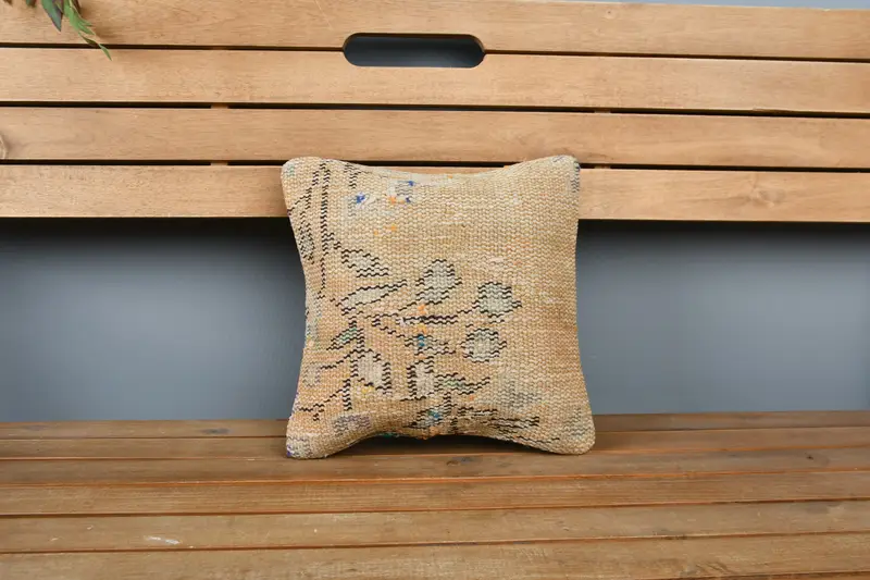 Knitted Pillow Sham, Turkish Kilim Pillow, Kilim Pillow Cover, Pillow, Handmade Kilim Cushion, Hippie Throw Pillow Sham, 12x12 Orange Pillow Sham - 6