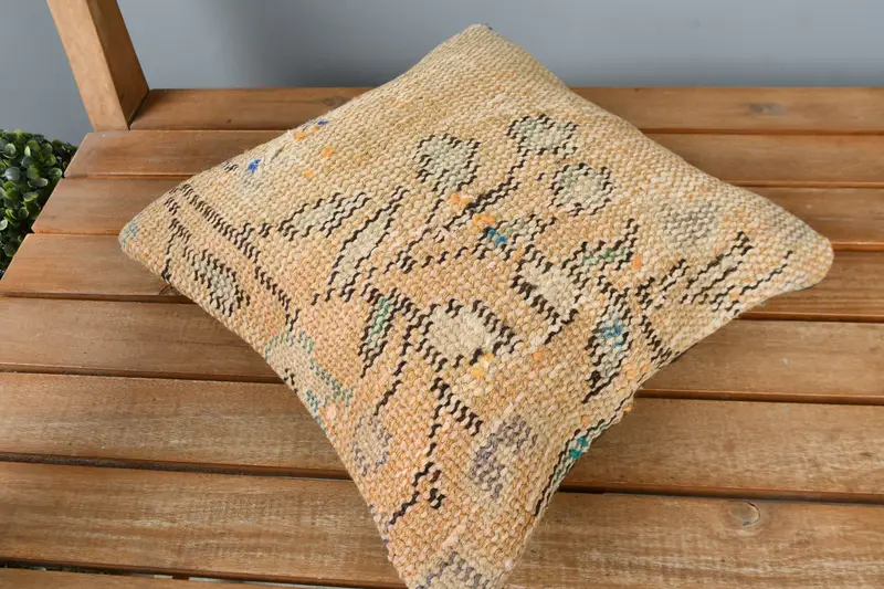 Knitted Pillow Sham, Turkish Kilim Pillow, Kilim Pillow Cover, Pillow, Handmade Kilim Cushion, Hippie Throw Pillow Sham, 12x12 Orange Pillow Sham - 2