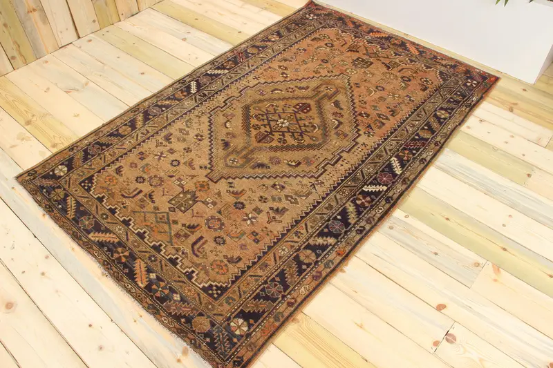 Alfombra vintage Oushak, alfombra turca de 4,3x6,7 pies, alfombra de lana patchwork marrón - 1