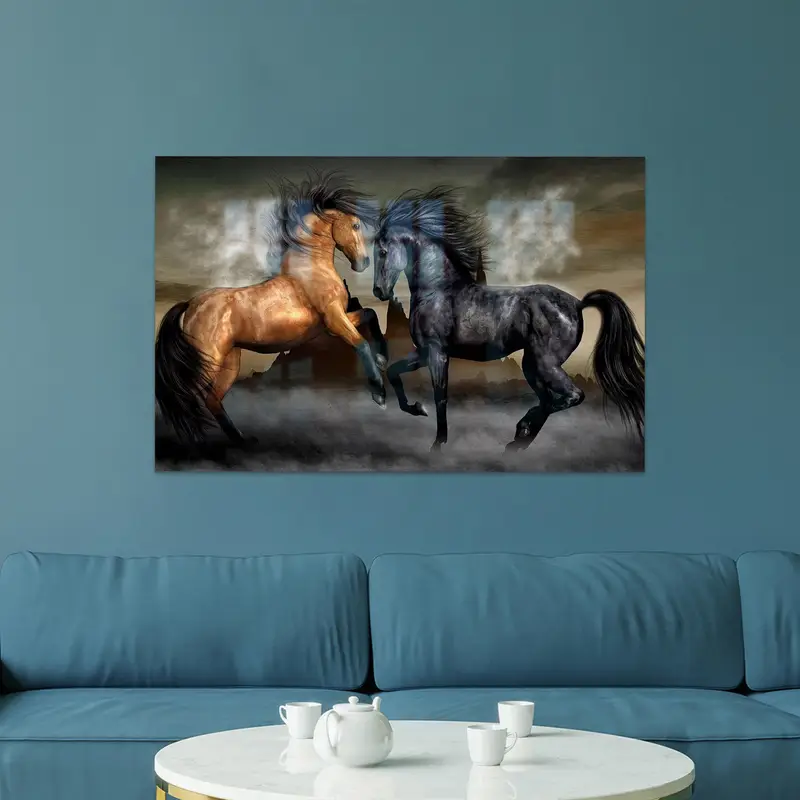 エレガントなプリントガラス: 馬愛好家のモダンな農家の装飾