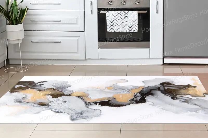 Elegant Gray and Gold Shimmery Printed Rug - Contemporary Design