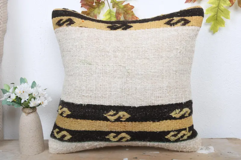 Boho Pillow, Cushion Case, Antique Pillows, Turkish Bench Cushion, Crochet Pattern Pillow Cover, Kilim Cushion Sham, 18x18 White Cushion Cover - 2