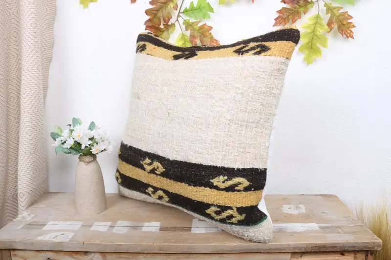 Boho Pillow, Cushion Case, Antique Pillows, Turkish Bench Cushion, Crochet Pattern Pillow Cover, Kilim Cushion Sham, 18x18 White Cushion Cover - 4
