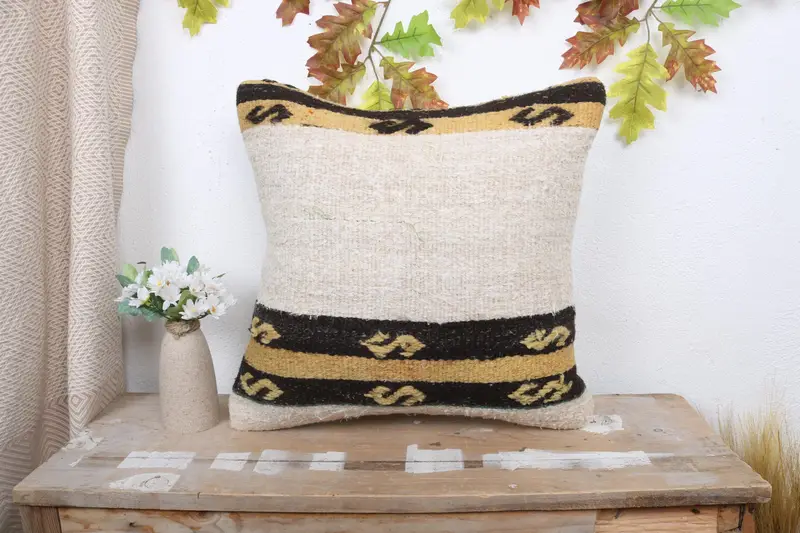Boho Pillow, Cushion Case, Antique Pillows, Turkish Bench Cushion, Crochet Pattern Pillow Cover, Kilim Cushion Sham, 18x18 White Cushion Cover - 1