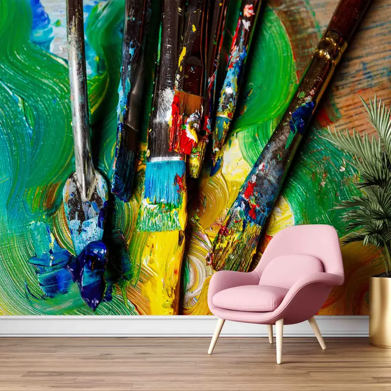 Elegant Contemporary Green Printed Wallpaper: Artistic Home Decor