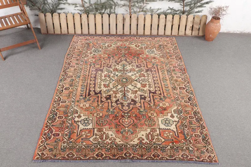 Handmade Orange Camouflage Rug, 5.4x6.8 ft Cozy Decor