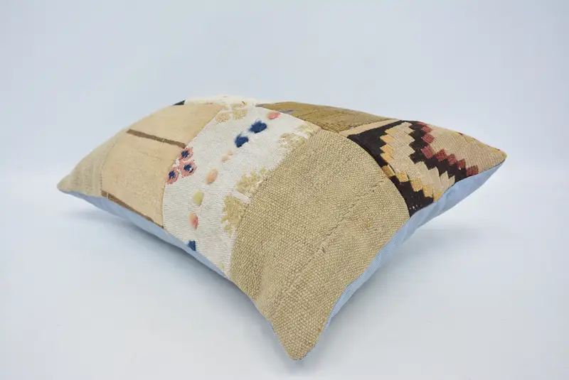 Cushion Cover, Designer Throw Pillow, 16x24 Beige Cushion, Anatolian Pillow Cover, Handmade Kilim Cushion, Pillow for Sofa, Pillow for Couch - 6