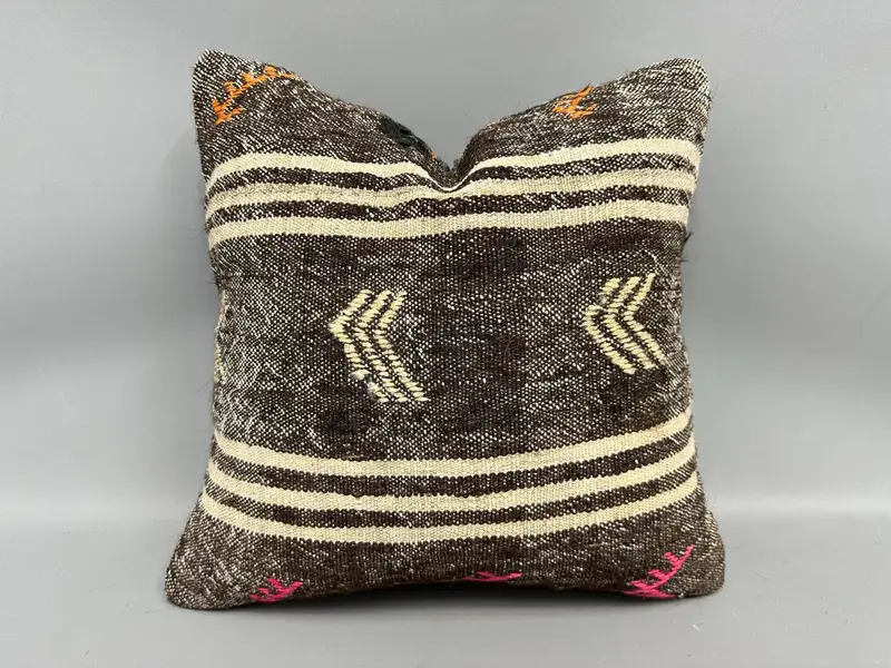 Home Decor Pillow, 18x18 Brown Pillow Sham, Pillow Sham, Kilim Pillow Cover, Vintage Pillow, Outdoor Throw Pillow Case, Art Deco Pillow - 1