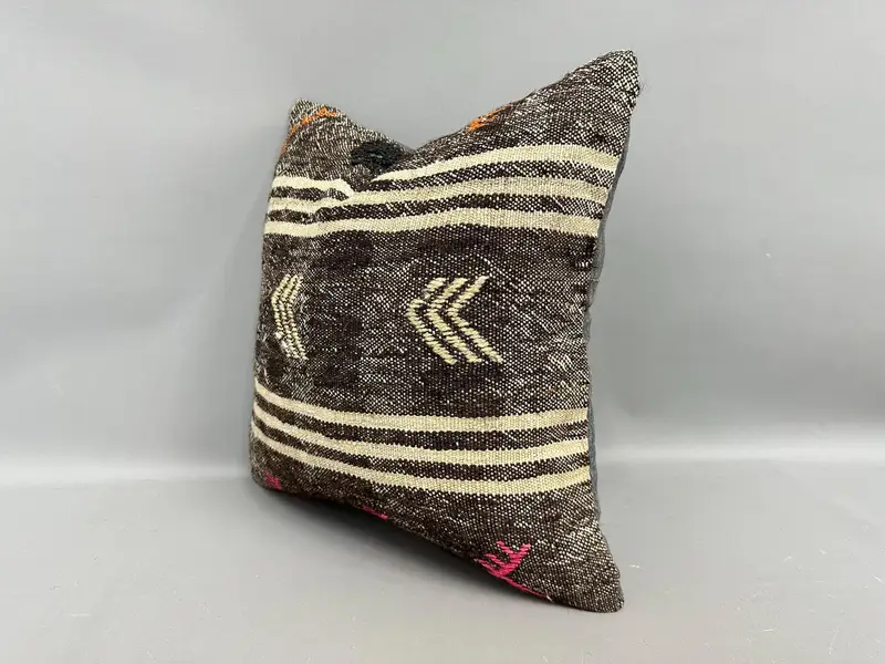 Home Decor Pillow, 18x18 Brown Pillow Sham, Pillow Sham, Kilim Pillow Cover, Vintage Pillow, Outdoor Throw Pillow Case, Art Deco Pillow - 3