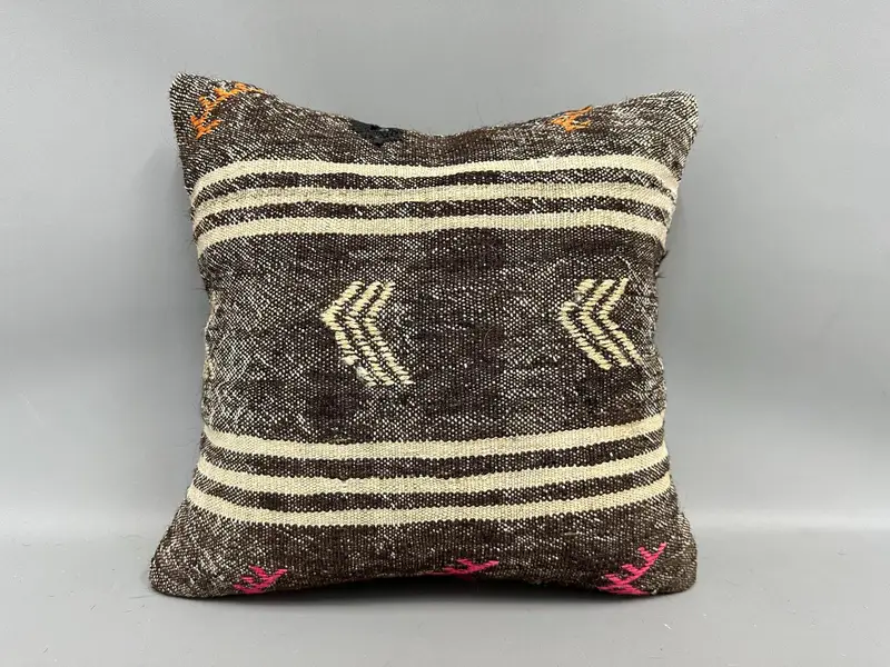 Home Decor Pillow, 18x18 Brown Pillow Sham, Pillow Sham, Kilim Pillow Cover, Vintage Pillow, Outdoor Throw Pillow Case, Art Deco Pillow - 4