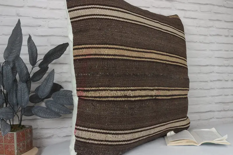 Pillow for Couch, Cushion, Authentic Cushion Case, Turkish Kilim Pillow, 32x32 Brown Pillow Case, Pillow for Sofa, Armchair Cushion Cover - 3
