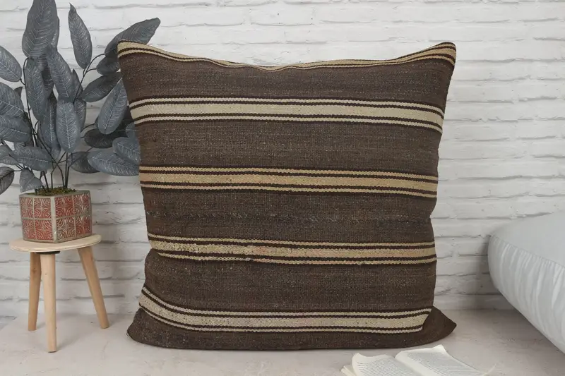Pillow for Couch, Cushion, Authentic Cushion Case, Turkish Kilim Pillow, 32x32 Brown Pillow Case, Pillow for Sofa, Armchair Cushion Cover - 1