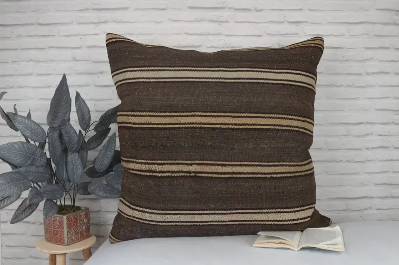 Pillow for Couch, Cushion, Authentic Cushion Case, Turkish Kilim Pillow, 32x32 Brown Pillow Case, Pillow for Sofa, Armchair Cushion Cover - 2
