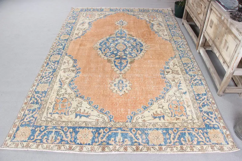 Handmade 0,5x9,1 ft Rug, Vibrant Orange & Blue Abstract