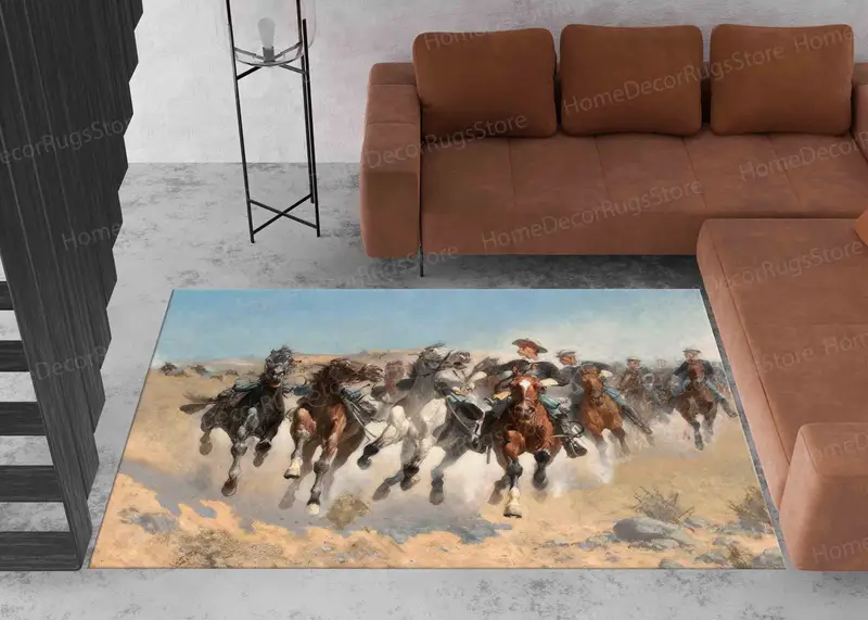 Eleganter bedruckter Teppich mit Remington-Laufpferden – Geschenk für Pferdeliebhaber