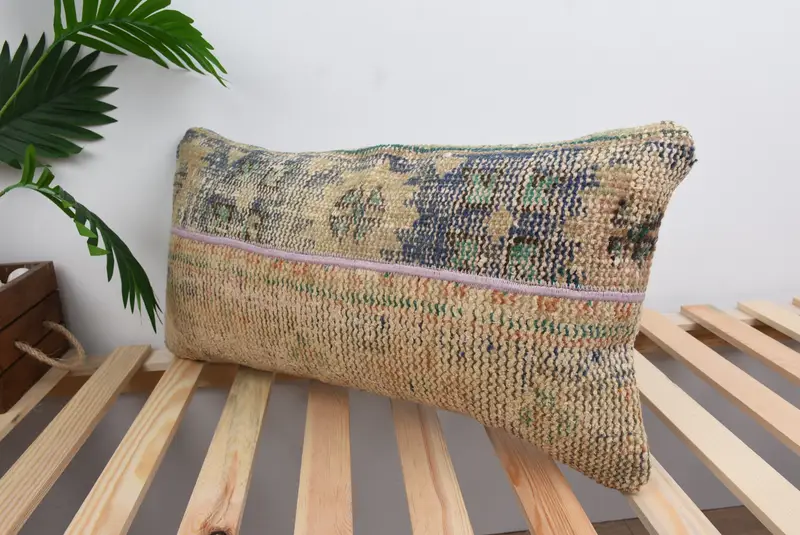 Kilim Pillow, 12x24 Blue Cushion Case, Ottoman Pillow Cover, Pillow, Vintage Kilim Throw Pillow, Turkish Pillow, Square Throw Pillow Case - 5