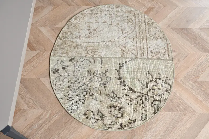 Bej ve Kahverengi Halı, 2,5x2,9 ft Çizgili Geometrik Tasarım