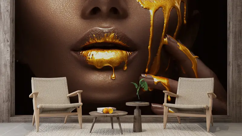 Golden Beauty African Woman Printed Wallpaper: Modern Elegance