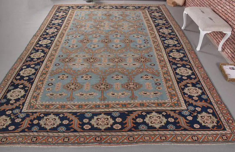 Alfombra azul y naranja, 9,9x13,3 pies geométrico floral