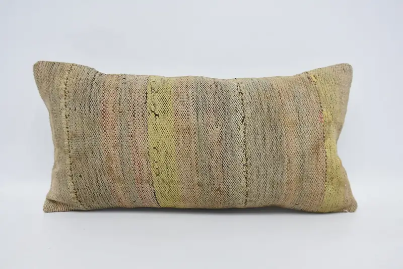 Striped Turkish Beige Pillow Case, Wool Gift 12x24 inch Pillowcase - 1