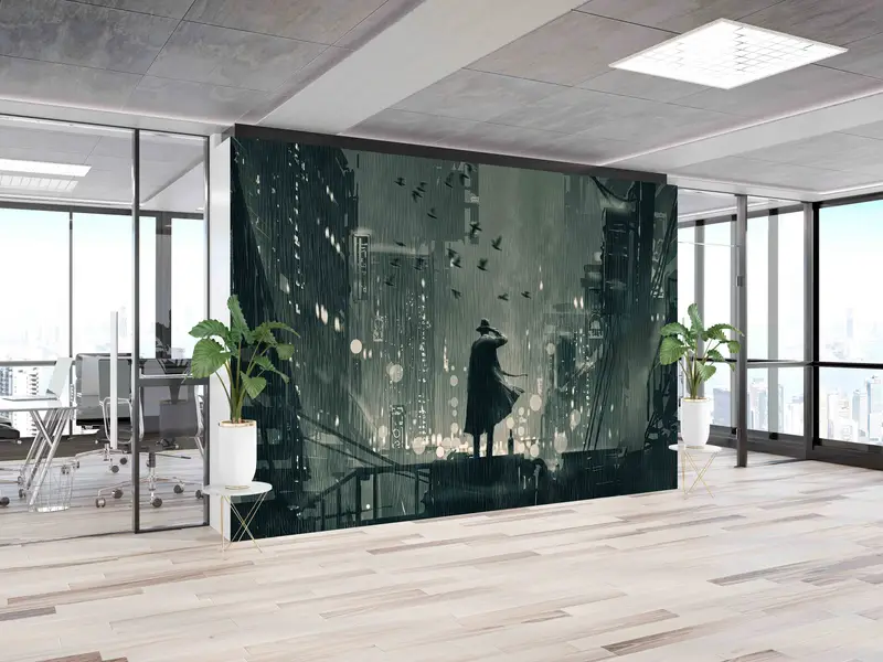 Gub Gece Manzarası Adam İllüstrasyon Baskılı Duvar Kağıdı - Sonraki Seviye Kaçış