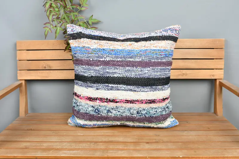 Beige & Purple Striped Pillow, 24x24 Inches Decorative Pillow - 6