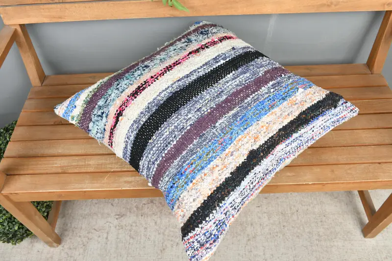 Beige & Purple Striped Pillow, 24x24 Inches Decorative Pillow - 2