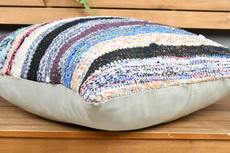 Beige & Purple Striped Pillow, 24x24 Inches Decorative Pillow - 4