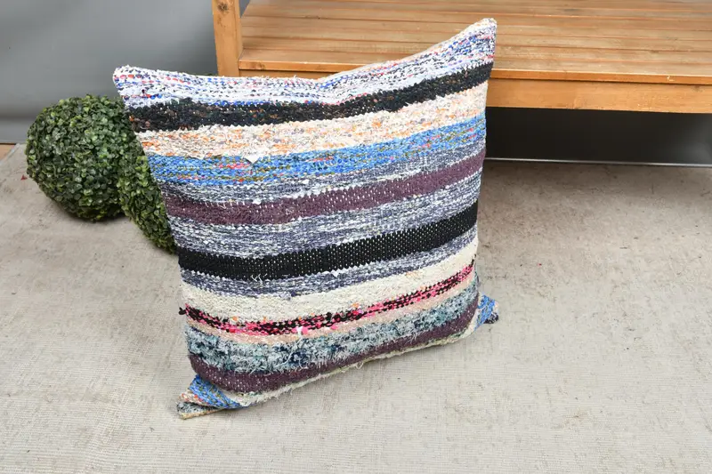 Beige & Purple Striped Pillow, 24x24 Inches Decorative Pillow - 7