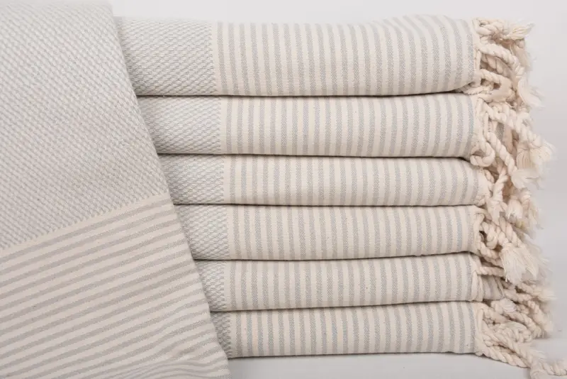 Personalized Light Gray Striped Towel, Organic Cotton, 70x36 Inches