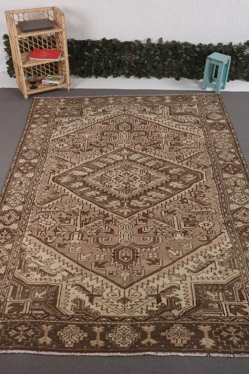 Türk Vintage Halısı 6,4x9,3 ft (194x284 cm), Oushak Kahverengi Paisley Halısı - 1