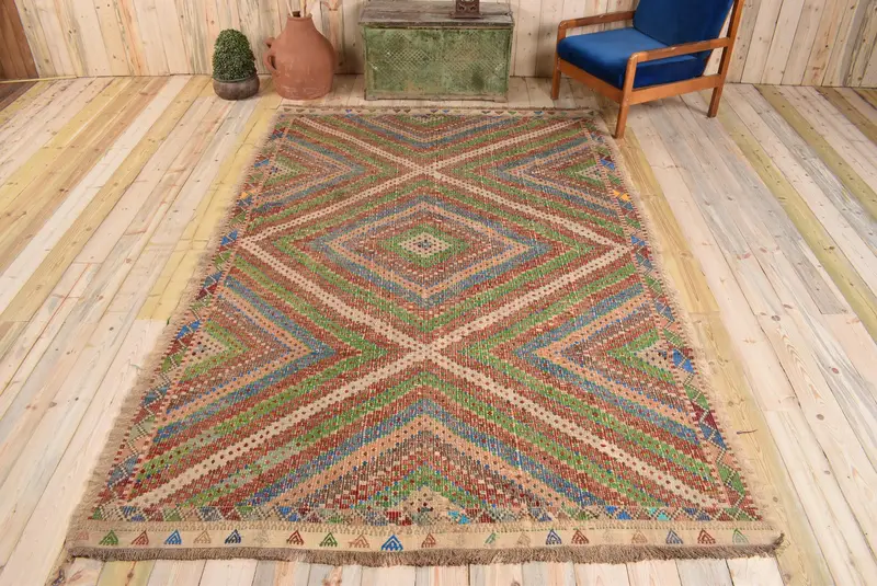 Kırmızı, Yeşil Güneybatı Halısı, 6,5x9,8 ft Şık Dekor