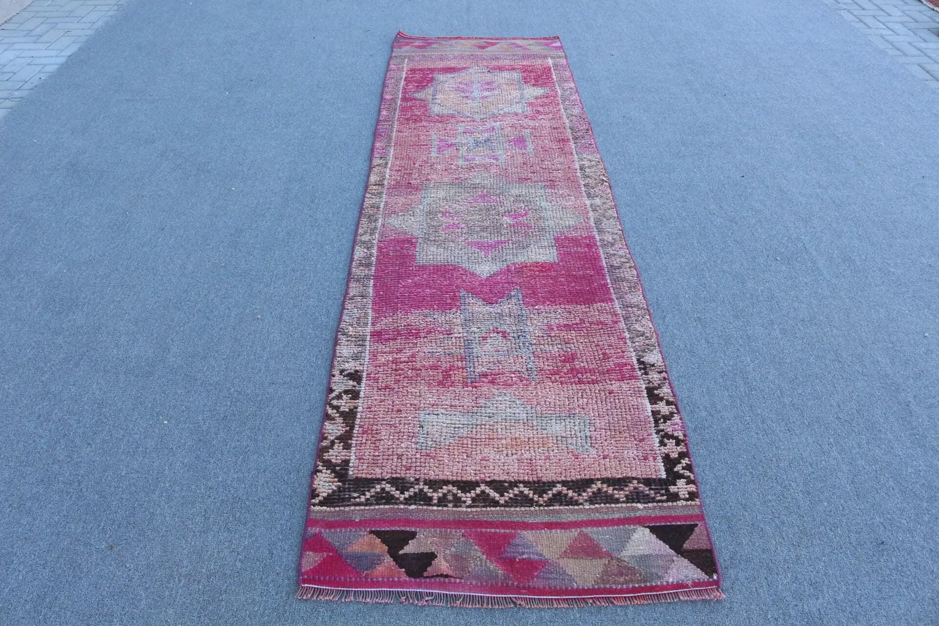 Vintage Läuferteppich, 2,7x9,6 ft türkischer Teppich, roter Herki-Wollteppich - 1