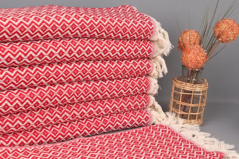 Monogrammed Hand Towel Cotton Woven Red Diamond Towel, 18x36 Inches