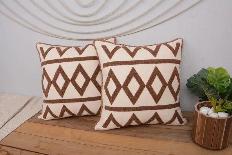 Almohada de tiro del suroeste hecha a mano, cojín de lino de algodón bordado de 16x16