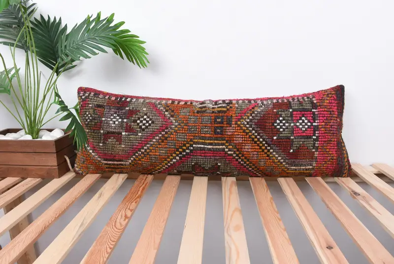 Boho Pillow Sham Cover, 12x36 Red Cushion, Handmade Cushion Case, Lounge Throw Pillow Sham, Kilim Cushion Sham, Turkish Kilim Pillow, Cushion - 1