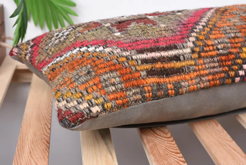 Boho Pillow Sham Cover, 12x36 Red Cushion, Handmade Cushion Case, Lounge Throw Pillow Sham, Kilim Cushion Sham, Turkish Kilim Pillow, Cushion - 6