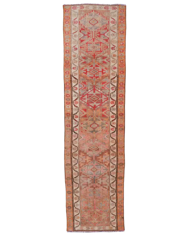 鮮やかなモロッコ風ラグ、2.5x9.9フィート、オレンジ&レッド