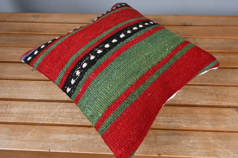 Cushion, Kilim Pillow Cover, Art Deco Pillow Cover, Retro Throw Pillow Case, 12x12 Red Pillow Case, Kilim Cushion Sham, Pillow for Sofa - 2