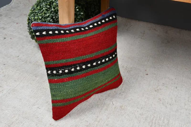 Cushion, Kilim Pillow Cover, Art Deco Pillow Cover, Retro Throw Pillow Case, 12x12 Red Pillow Case, Kilim Cushion Sham, Pillow for Sofa - 7