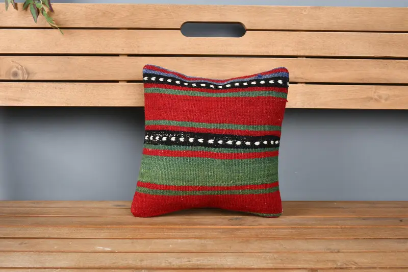 Cushion, Kilim Pillow Cover, Art Deco Pillow Cover, Retro Throw Pillow Case, 12x12 Red Pillow Case, Kilim Cushion Sham, Pillow for Sofa - 6