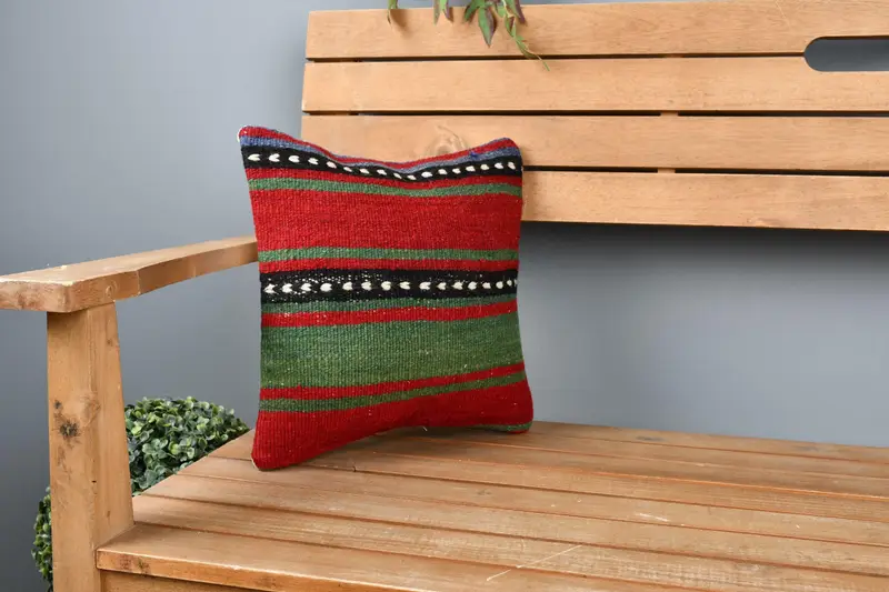 Cushion, Kilim Pillow Cover, Art Deco Pillow Cover, Retro Throw Pillow Case, 12x12 Red Pillow Case, Kilim Cushion Sham, Pillow for Sofa - 1