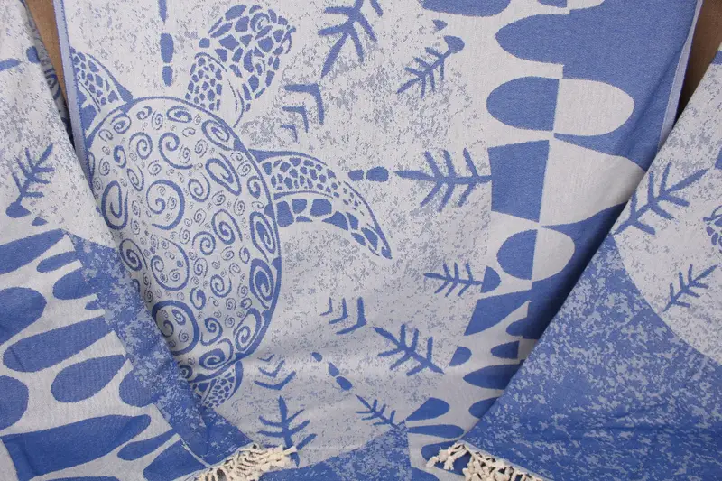 Bridal Shower Favors Sax Blue Cotton Turtle Design Towel, 40x71 Inches