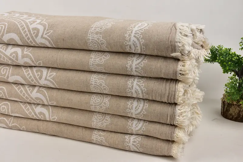 Organic Throw, Aesthetic Blanket, Woven Throw Blanket, 88x80 Cotton Ethnic Design Towel, Woven Blanket, Welcome Wedding Gift, Boho Throw Blankets - 3