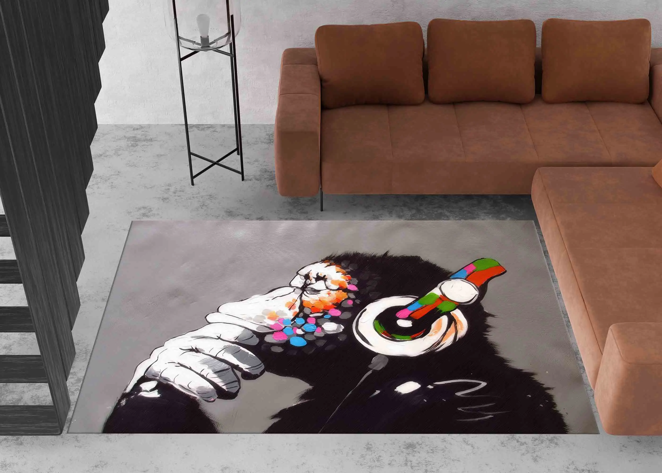 Dj Monkey Banksy Printed Rug: Vibrant Graffiti Art for Your Space - 1