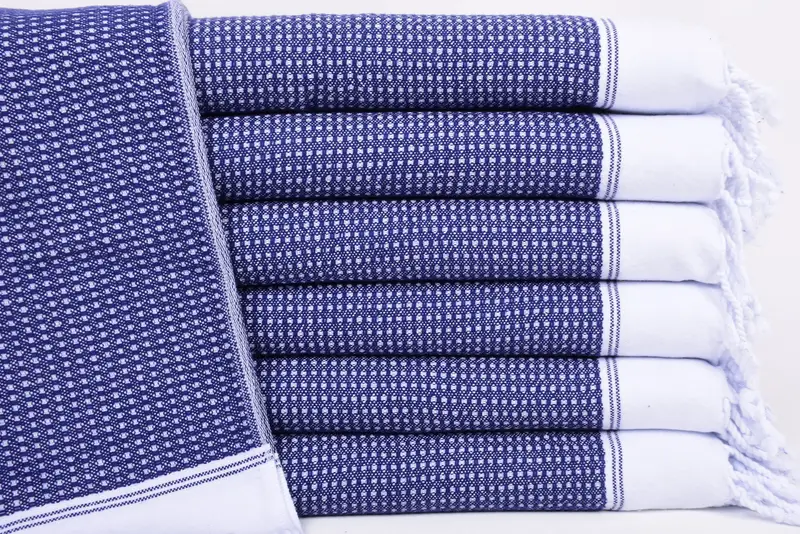 Personalized Hand Towel, Navy Striped, Organic Cotton, 32x16 Inches