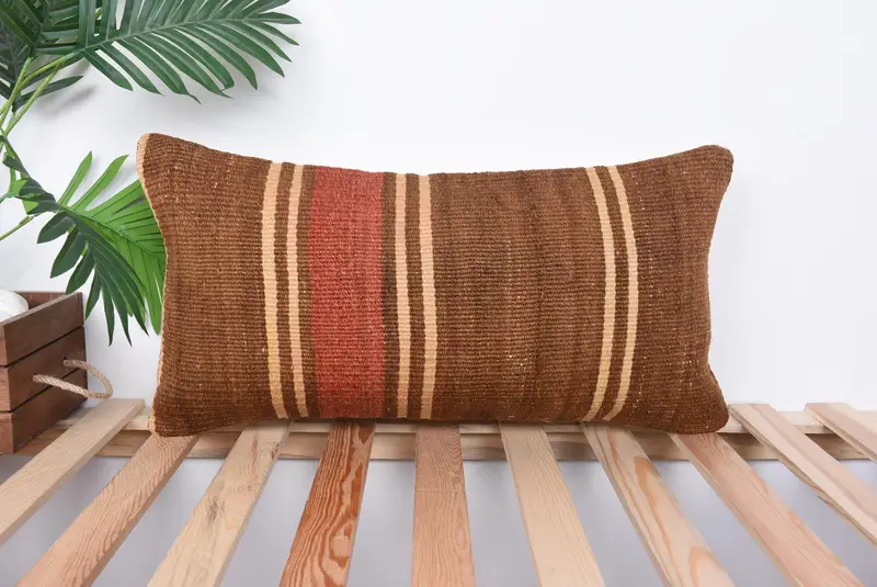 Comfy Throw Pillow Sham, Vintage Kilim Pillow, Toss Cushion, Pillow Case, Throw Kilim Pillow, Kilim Pillow Cover, 12x24 Brown Cushion Case - 1