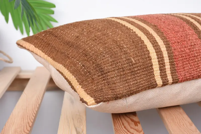 Comfy Throw Pillow Sham, Vintage Kilim Pillow, Toss Cushion, Pillow Case, Throw Kilim Pillow, Kilim Pillow Cover, 12x24 Brown Cushion Case - 6